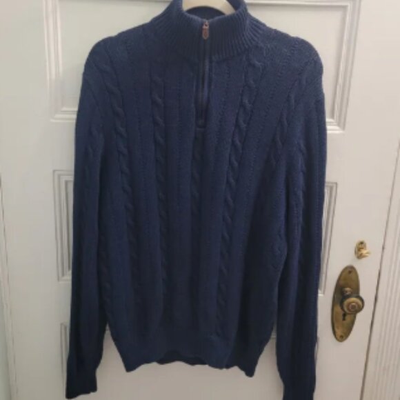 Ralph Lauren Polo Golf Navy Blue Cable Knit Sweater XL Cotton Silk Cashmere - Picture 1 of 7